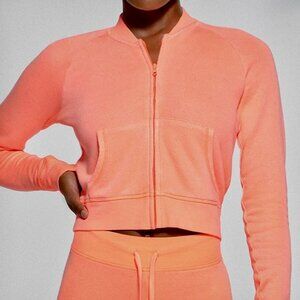 NWT -SKIMS Light French Terry Crop Zip Up Jacket - Size Large - Neon Orange